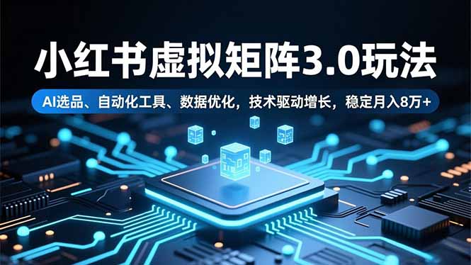 小红书虚拟矩阵3.0玩法，AI选品、自动化工具、数据优化，技术驱动增长，稳定月入8万+-鑫源云网创