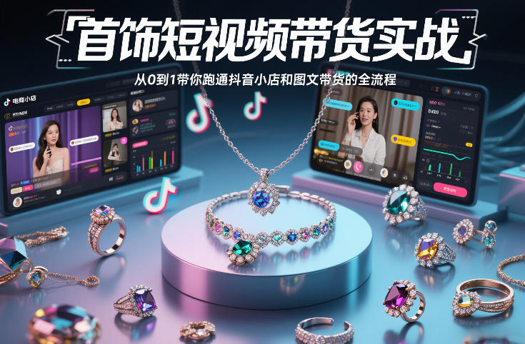 首饰短视频带货实战，从0到1带你跑通抖音小店和图文带货的全流程-鑫源云网创