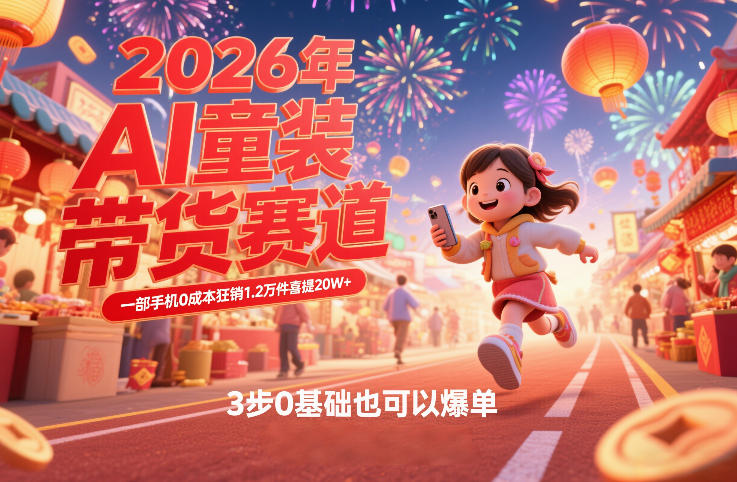 AI童装新春带货赛道，一部手机0成本狂销1.2万件喜提20W+，3步0基础也可以爆单-鑫源云网创