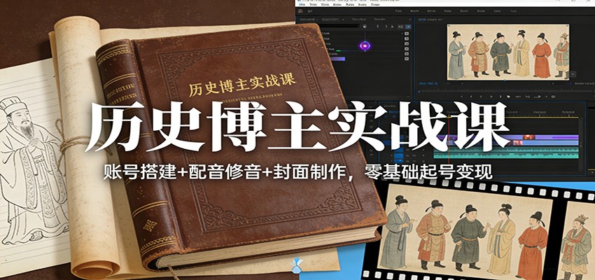 历史博主实战课：账号搭建+配音修音+封面制作，零基础起号变现-鑫源云网创