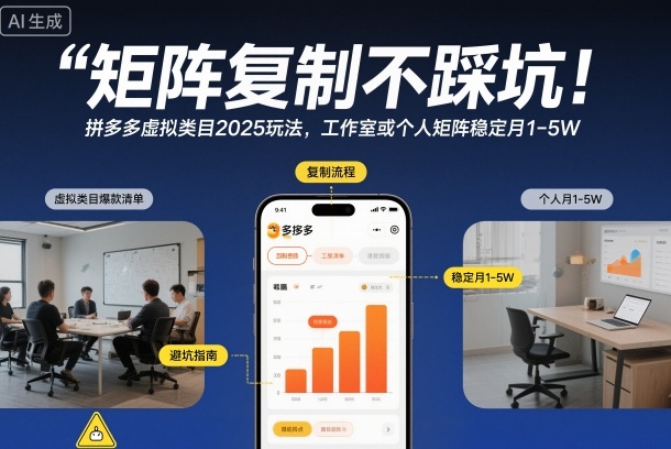 矩阵复制不踩坑！拼多多虚拟类目2025玩法，工作室或者个人矩阵稳定月1-5W【揭秘】-鑫源云网创
