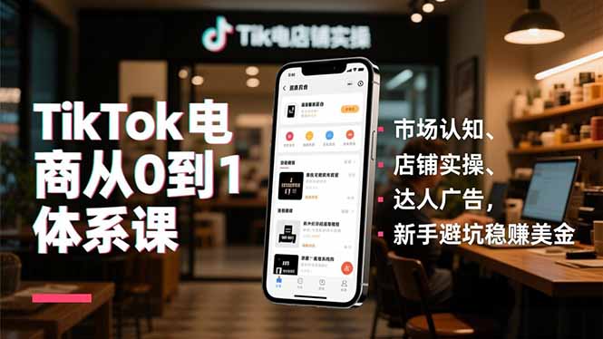 TikTok电商从0到1体系课，市场认知、店铺实操、达人广告，新手避坑稳赚美金-鑫源云网创