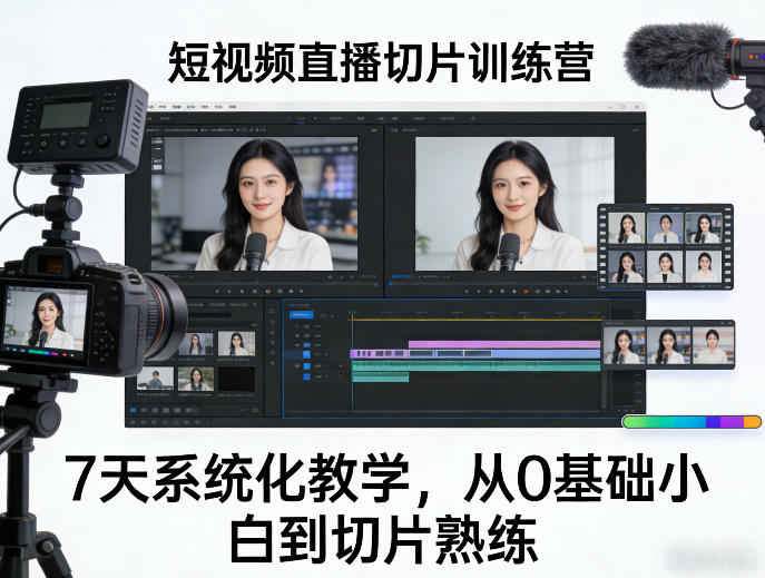 短视频直播切片训练营，7天系统化教学，从0基础小白到切片熟练-鑫源云网创