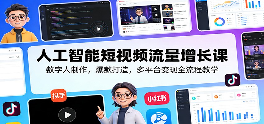 人工智能短视频流量增长课：数字人制作，爆款打造，多平台变现全流程教学-鑫源云网创