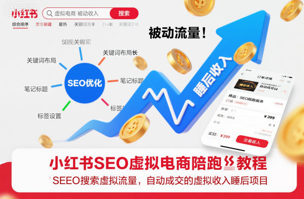 小红书SEO虚拟电商陪跑教程，实现seo搜索被动流量，自动成交的被动收入睡后项目-鑫源云网创