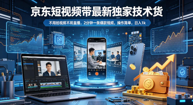 京东短视频带货最新独家技术，不用拍视频不用直播，2分钟一条爆款视频，操作简单，日入1k+【揭秘】-鑫源云网创