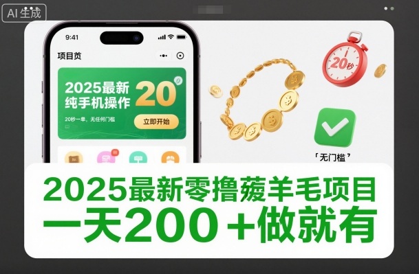 2025最新零撸薅羊毛项目，纯手机操作，20秒一单，无任何门槛，一天200+做就有【揭秘】-鑫源云网创