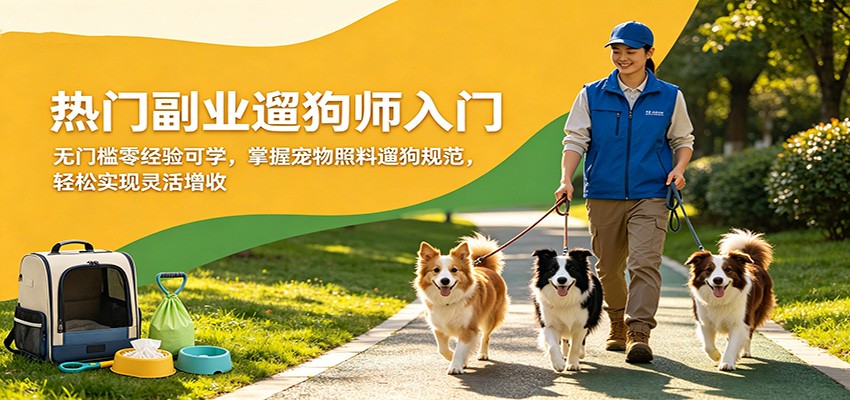 热门副业遛狗师入门，无门槛零经验可学，掌握宠物照料遛狗规范，轻松实现灵活增收-鑫源云网创