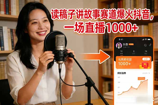 读稿子讲故事赛道爆火抖音，一场直播日入1000+-鑫源云网创