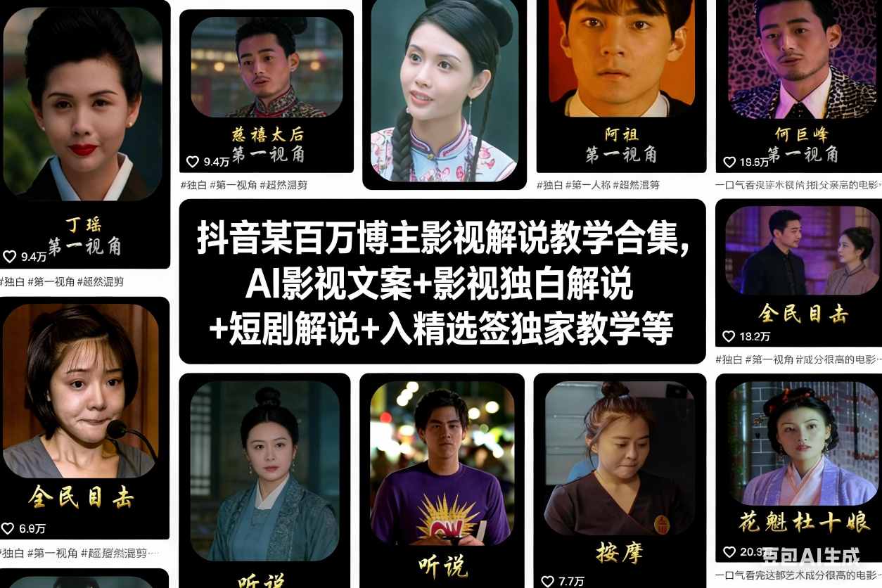 抖音某百万博主影视解说教学合集，AI影视文案+影视独白解说+短剧解说+入精选签独家教学等-鑫源云网创