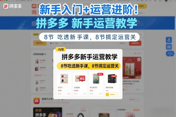 新手入门+运营进阶!拼多多新手运营教学,8节吃透新手课,8节搞定运营关-鑫源云网创