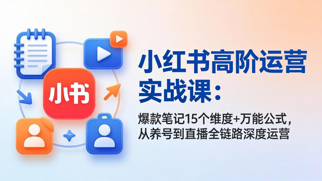 小红书高阶运营实战课:爆款笔记15个维度+万能公式,从养号到直播全链路深度运营-鑫源云网创