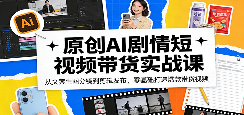 原创AI剧情短视频带货实战课：从文案生图分镜到剪辑发布，零基础打造爆款带货视频-鑫源云网创