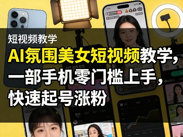 AI氛围美女短视频教学，一部手机零门槛上手，快速起号涨粉-鑫源云网创