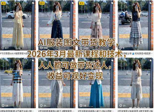 AI服装图文带货教学,2026年3月最新课程和技术,人人都可做带货达人,收益可观好变现-鑫源云网创