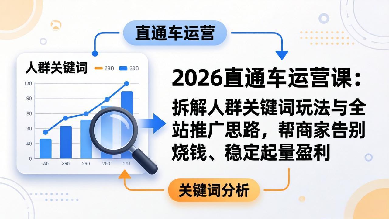 2026直通车运营课：拆解人群关键词玩法与全站推广思路，帮商家告别烧钱、稳定起量盈利-鑫源云网创