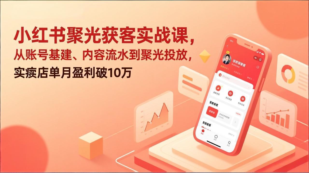 小红书聚光获客实战课，从账号基建、内容流水到聚光投放，实体店单月盈利破10万-鑫源云网创