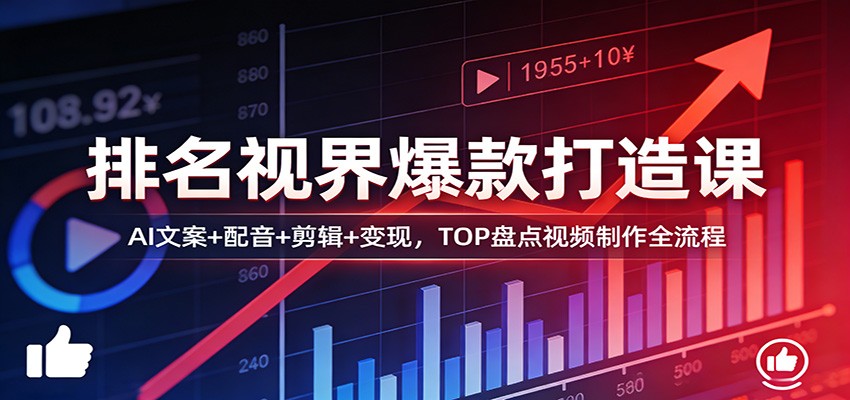 排名视界爆款打造课：AI文案+配音+剪辑+变现，TOP盘点视频制作全流程-鑫源云网创