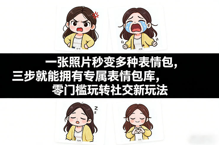 一张照片秒变多种表情包，三步就能拥有专属表情包库，零门槛玩转社交新玩法【文档】-鑫源云网创