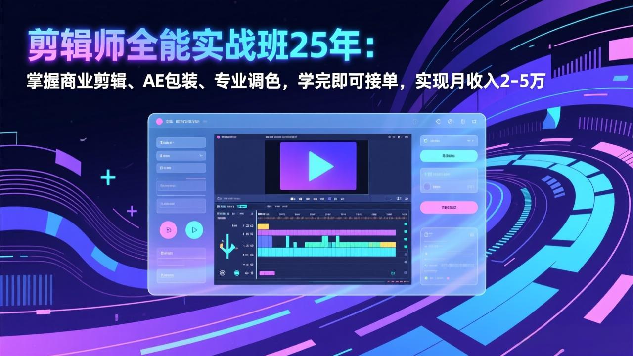 剪辑师全能实战班25年：掌握商业剪辑、AE包装、专业调色，学完即可接单，实现月收入2-5万-鑫源云网创