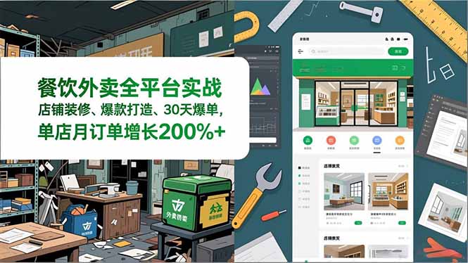 餐饮外卖全平台实战，店铺装修、爆款打造、30天爆单，手把手教学，单店月订单增长200%+-鑫源云网创