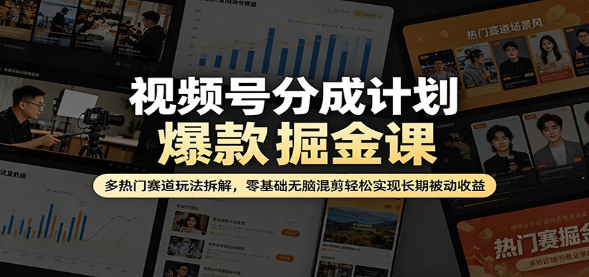 视频号分成计划爆款掘金课：多热门赛道玩法拆解，零基础无脑混剪轻松实现长期被动收益-鑫源云网创