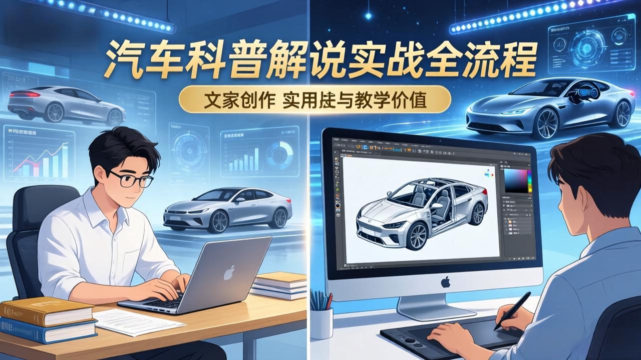 抖音汽车科普解说实战：文案+动画+画面处理+去水印全流程，打造专业汽车科普视频-鑫源云网创