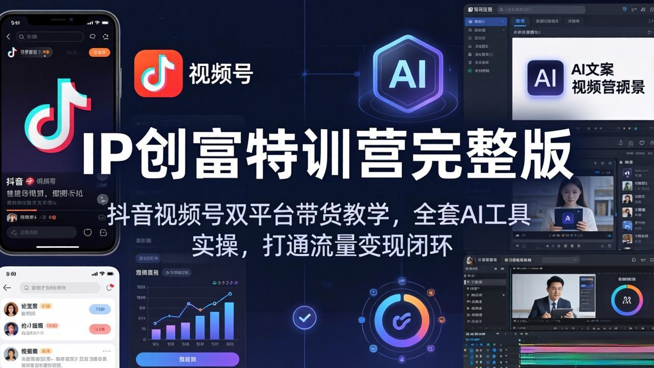 IP创富特训营完整版：抖音视频号双平台带货教学，全套AI工具实操，打通流量变现闭环-鑫源云网创