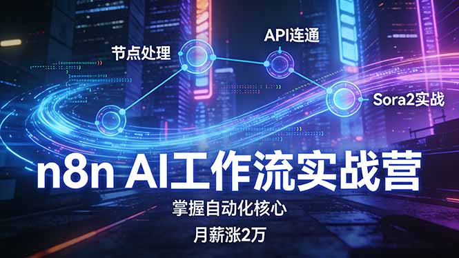 n8n AI工作流实战营，节点处理+API连通+Sora2实战，掌握自动化核心月薪涨2万-鑫源云网创