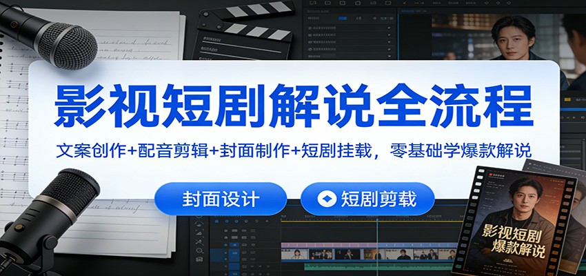 影视短剧解说全流程:文案创作+配音剪辑+封面制作+短剧挂载,零基础学爆款解说-鑫源云网创
