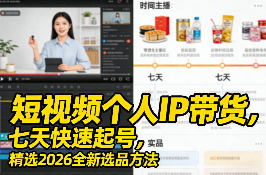 短视频个人IP带货，七天快速起号，精选2026全新选品方法-鑫源云网创