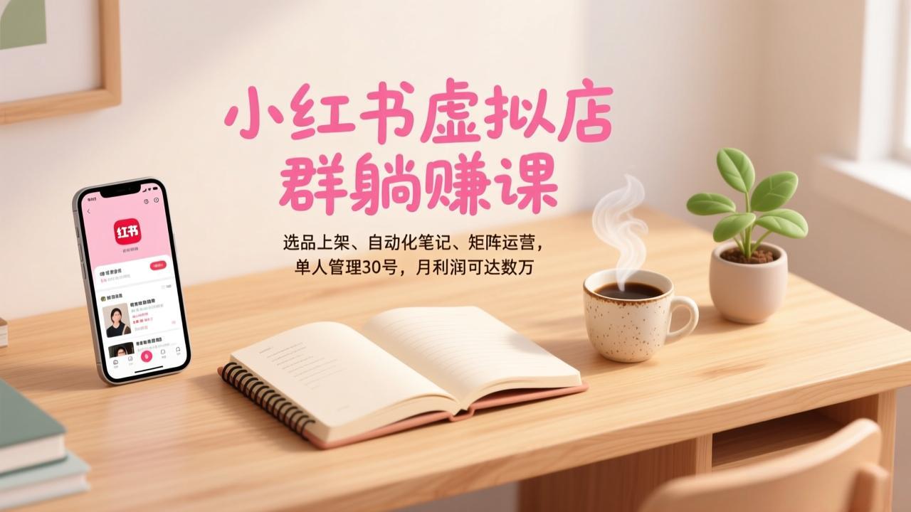 小红书虚拟店群躺赚课，选品上架、自动化笔记、矩阵运营，单人管理30号，月利润可达数万-鑫源云网创