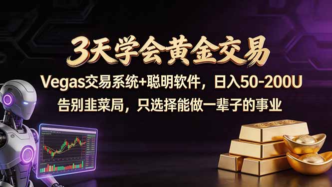 3天学会黄金交易，Vegas交易技术+聪明软件，日赚50-100U-鑫源云网创
