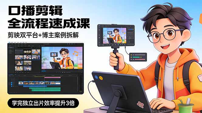 口播剪辑全流程速成课，剪映双平台+博主案例拆解，学完独立出片效率提升3倍-鑫源云网创