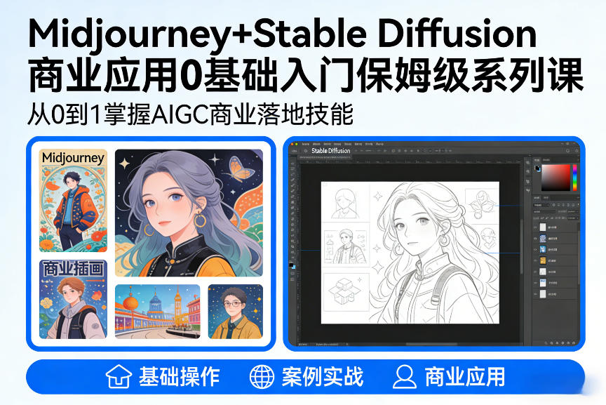 AIGC商业应用Midjourney+Stable Diffusion教程，0基础入门保姆级系列课-鑫源云网创