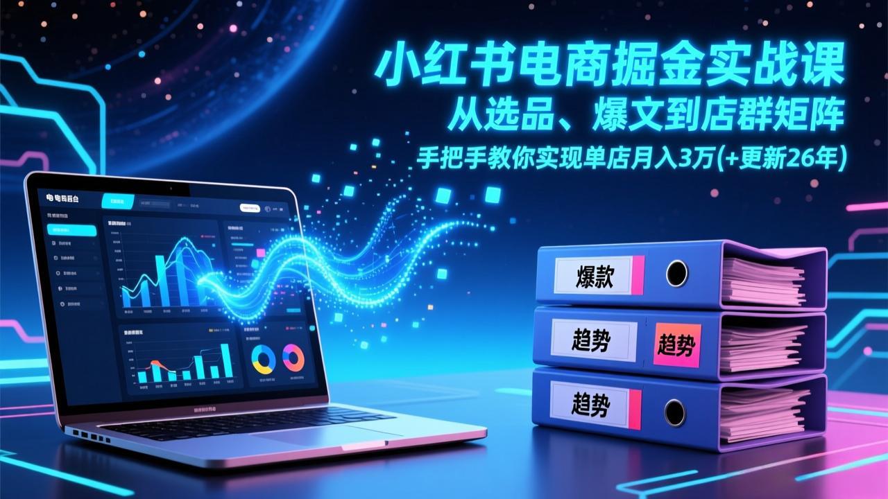 小红书电商掘金实战课，从选品、爆文到店群矩阵，手把手教你实现单店月入3万+(更新26年-鑫源云网创