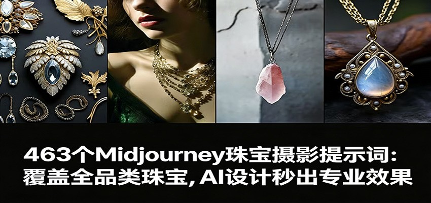 463个Midjourney珠宝摄影提示词：覆盖全品类珠宝，AI设计秒出专业效果-鑫源云网创