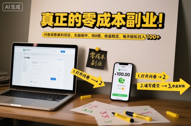 真正的零成本副业！问卷调查暴利项目，无脑操作，纯0撸，收益稳定，每天轻松日入100+【揭秘】-鑫源云网创