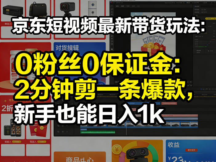 京东短视频最新带货玩法，0粉丝0保证金，2分钟剪一条爆款，新手也能日入1k+【揭秘】-鑫源云网创