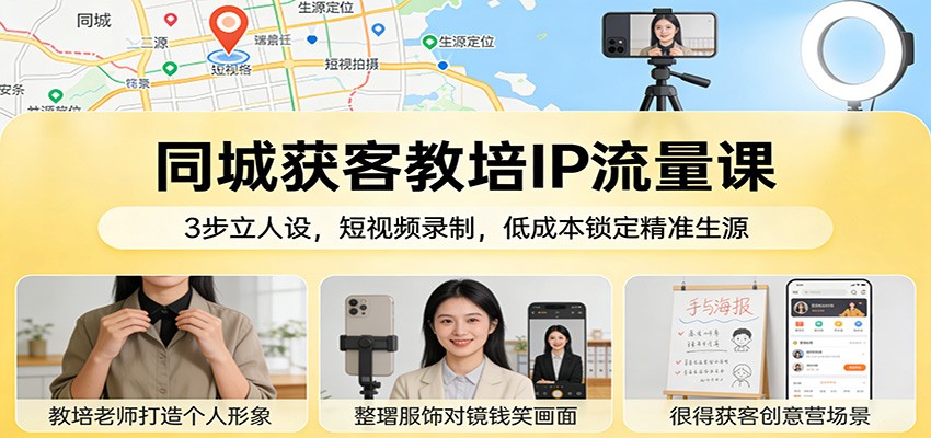 同城获客教培IP流量课：3步立人设，短视频录制，低成本锁定精准生源-鑫源云网创