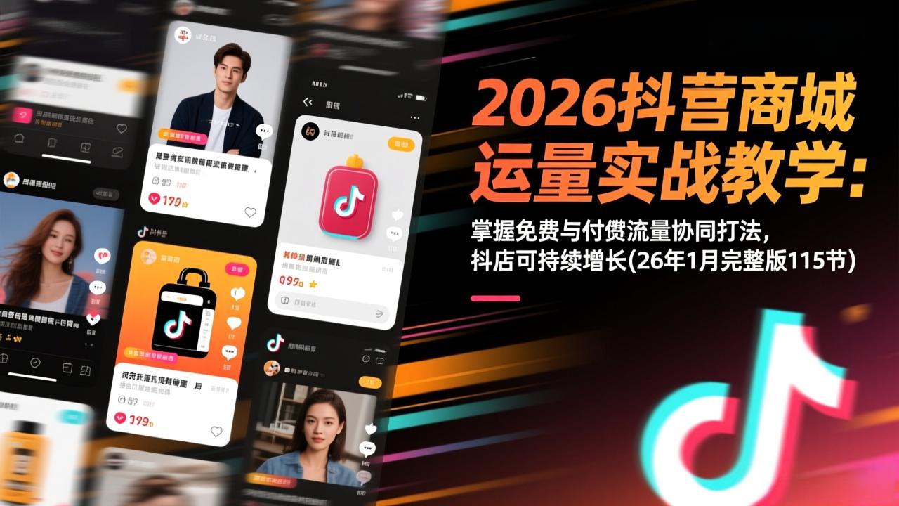 2026抖音商城运营实战教学：掌握免费与付费流量协同打法，抖店可持续增长(26年1月完整版115节-鑫源云网创