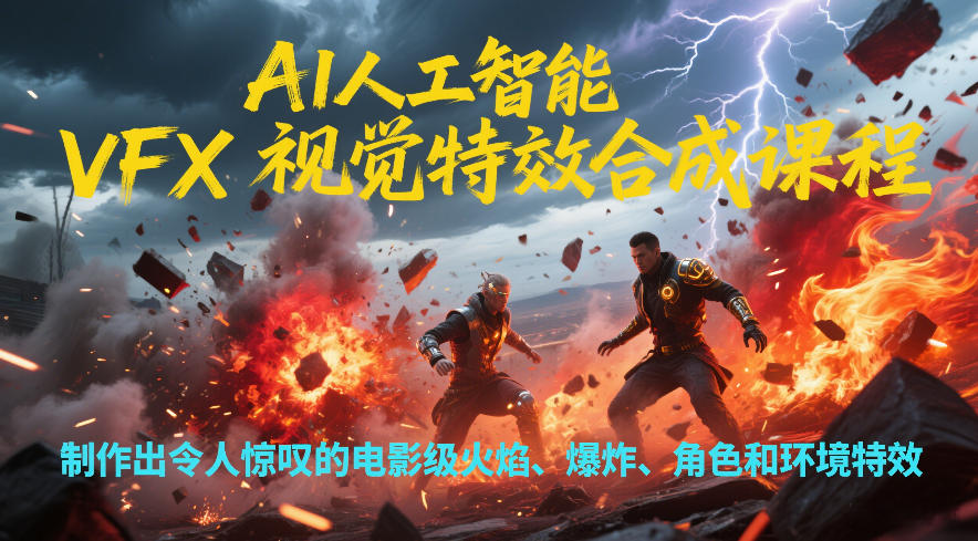 AI人工智能VFX视觉特效合成课程，制作出令人惊叹的电影级火焰、爆炸、角色和环境特效-鑫源云网创