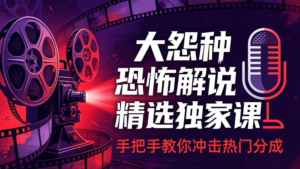 大怨种恐怖解说精选独家课：电影下载+文案配音+片头封面，手把手教你冲击热门分成-鑫源云网创