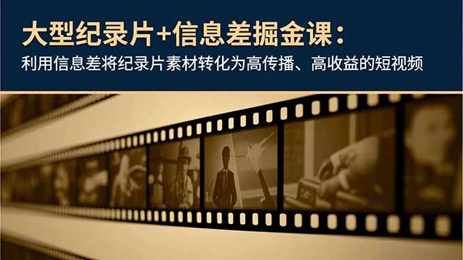 大型纪录片+信息差掘金课：利用信息差将纪录片素材转化为高传播、高收益的短视频-鑫源云网创