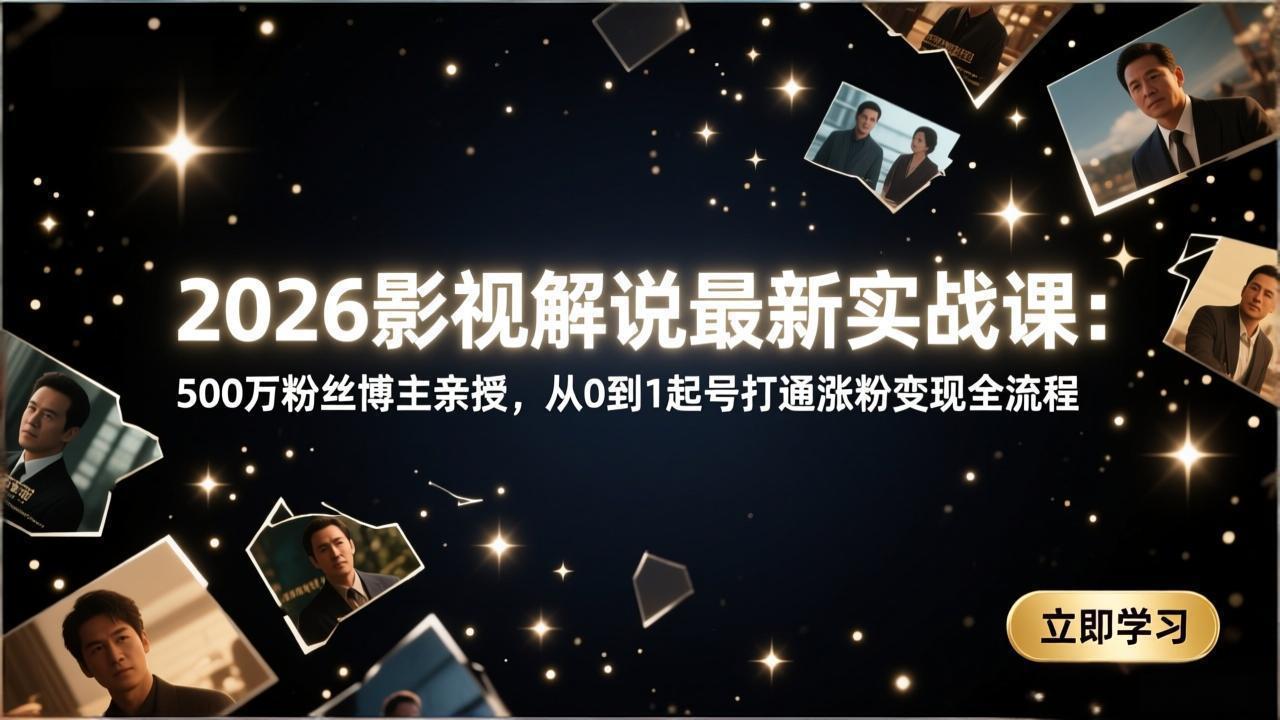 2026影视解说最新实战课：500万粉丝博主亲授，从0到1起号打通涨粉变现全流程-鑫源云网创