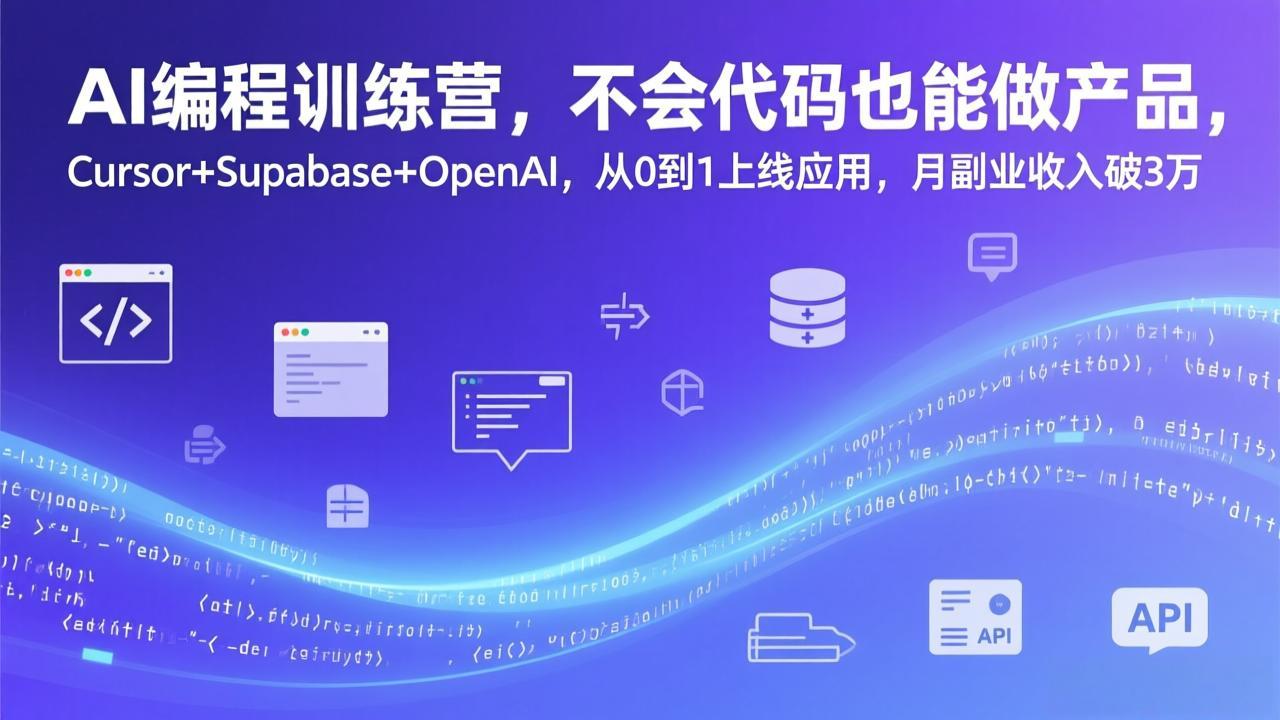 AI编程训练营，不会代码也能做产品，Cursor+Supabase+OpenAI，从0到1上线应用，月副业收入破3万-鑫源云网创