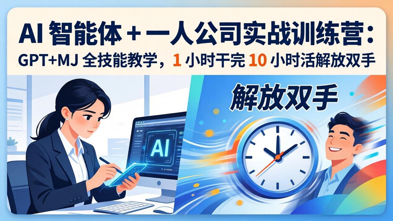 AI 智能体 + 一人公司实战训练营:GPT+MJ 全技能教学,1 小时干完 10 小时活解放双手-鑫源云网创