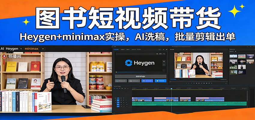 图书短视频带货:Heygen+minimax实操,AI洗稿 ,批量剪辑出单-鑫源云网创