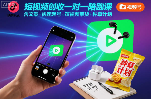 短视频创收一对一陪跑课，含文案+快速起号+短视频带货+种草计划-鑫源云网创