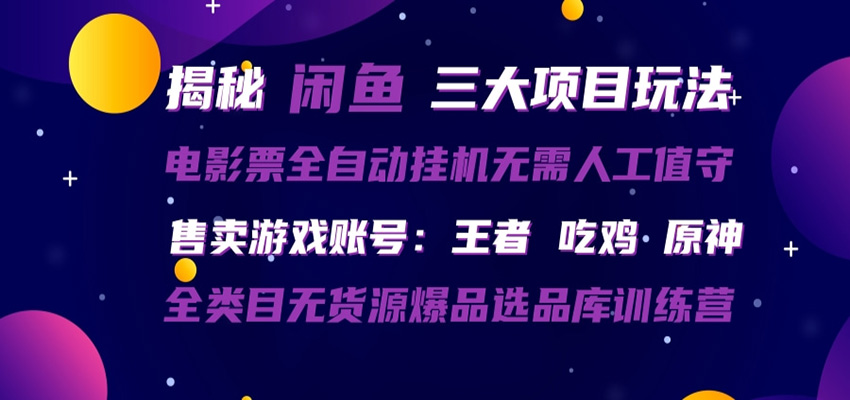 闲鱼三种玩法 全自动电影票 售卖游戏账号 爆品选品库训练营-鑫源云网创